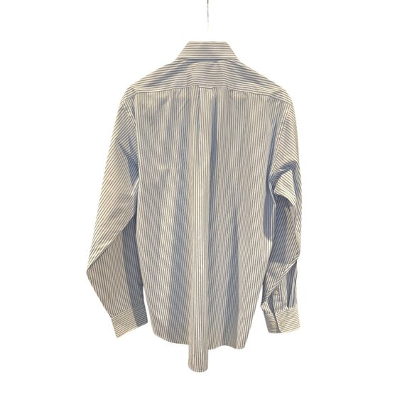 Faconnable Men’s L Button-Down Shirt — Blue White Vertical Stripe, 100% Cotton, - Picture 3 of 7